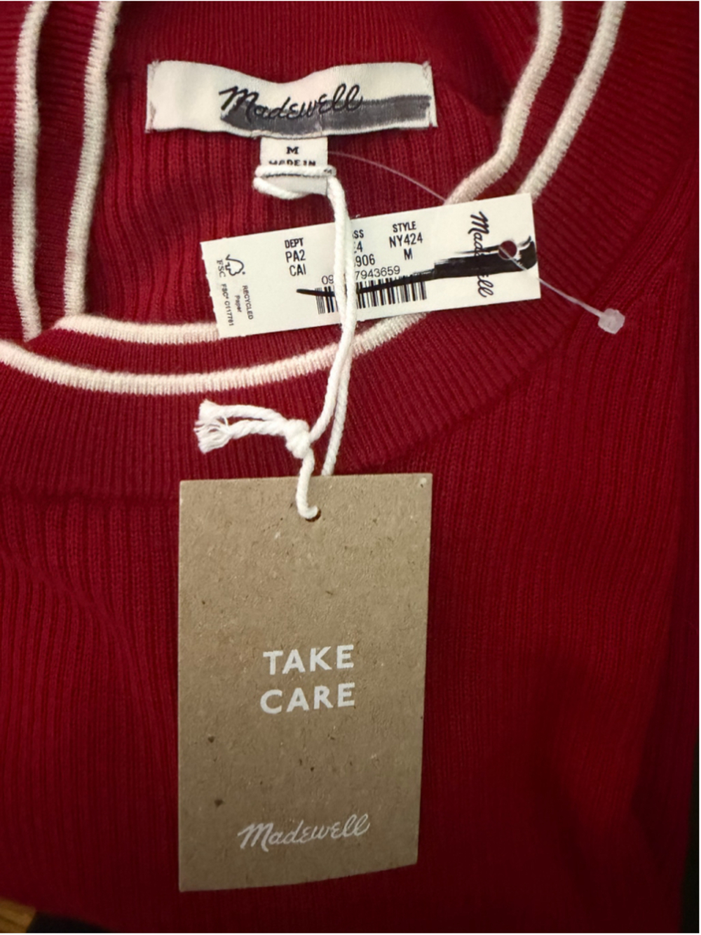 NWT Madewell Double Layered Crewneck in Merino-Silk Blend Size medium in red - Picture 9 of 10
